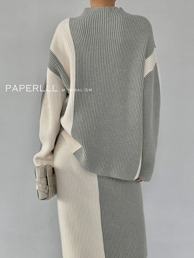 【set】ハイネックセーター+スカート配色２点セット F6295