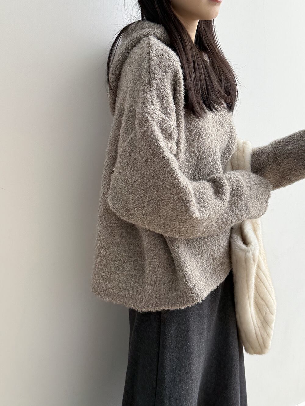 【tops】フード付きニットトップス Q7367