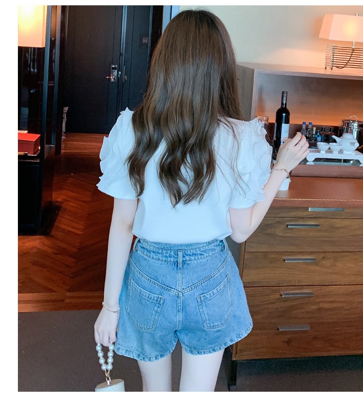 【tops】フリルパフスリーブTシャツG21540