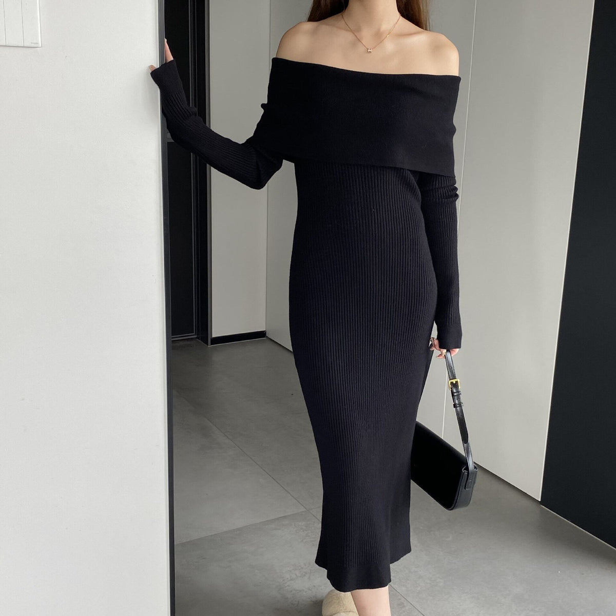 【dress】ボートネックニットワンピース　M18734