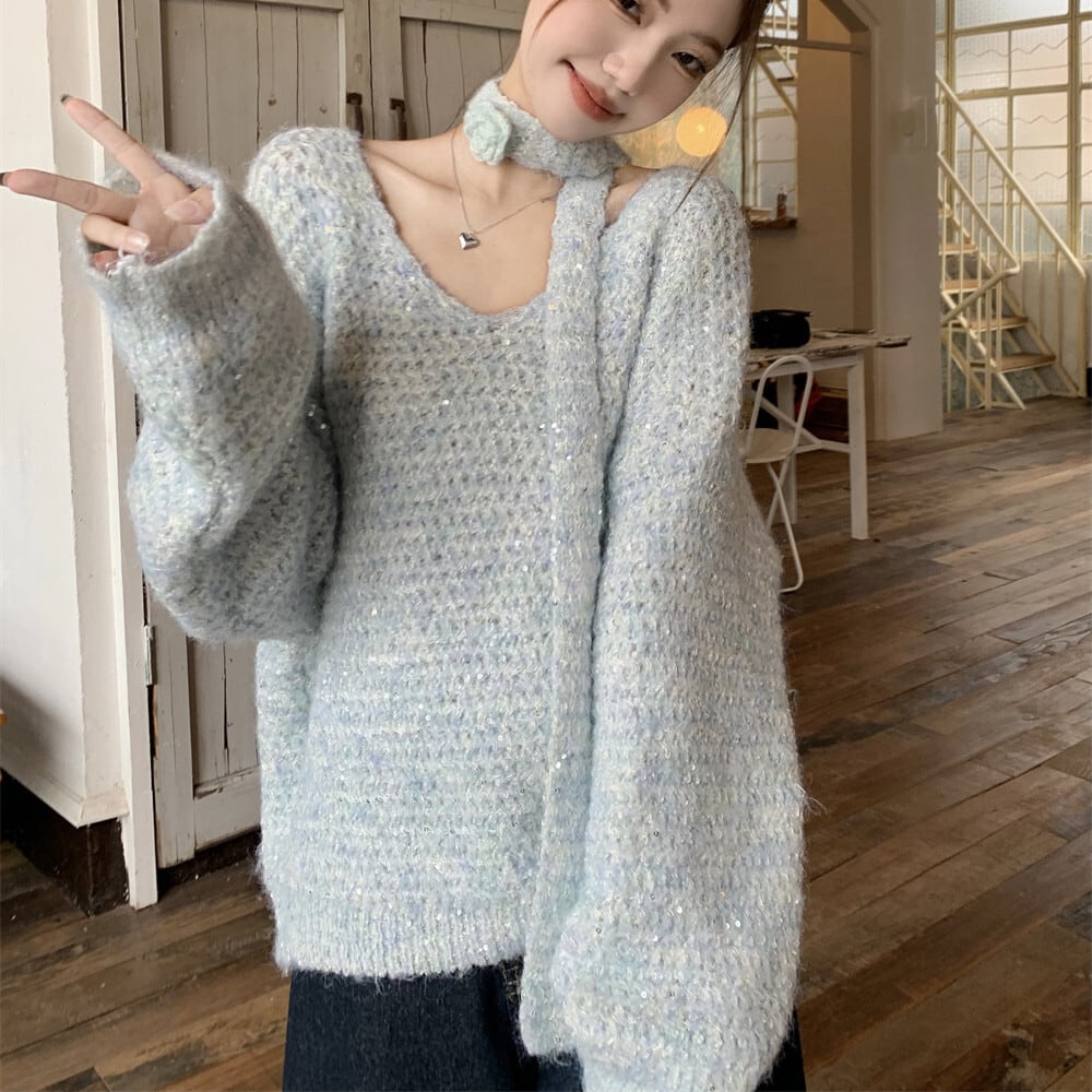 【tops】スパンコールニットセーター　M26024