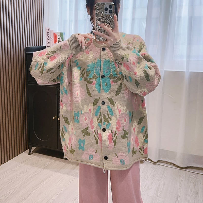 【outer】プリントニットカーデ　M25873