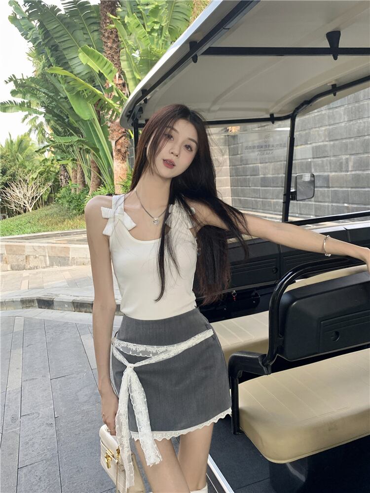 【set】リボンキャミソール+レーススカート２点セットG20413