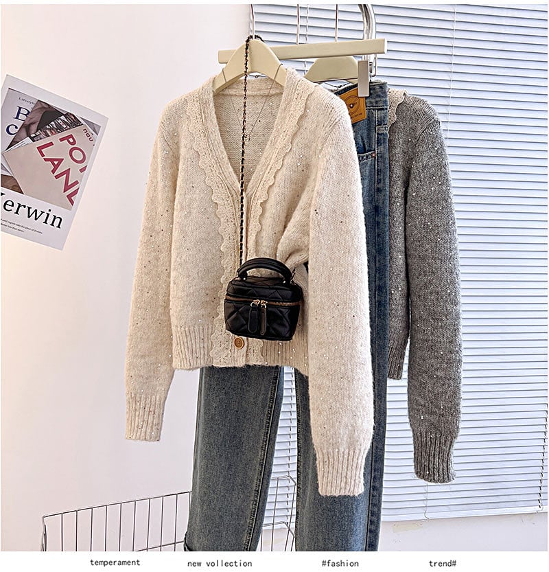 【outer】レース切り替えニットカーデ　M28259