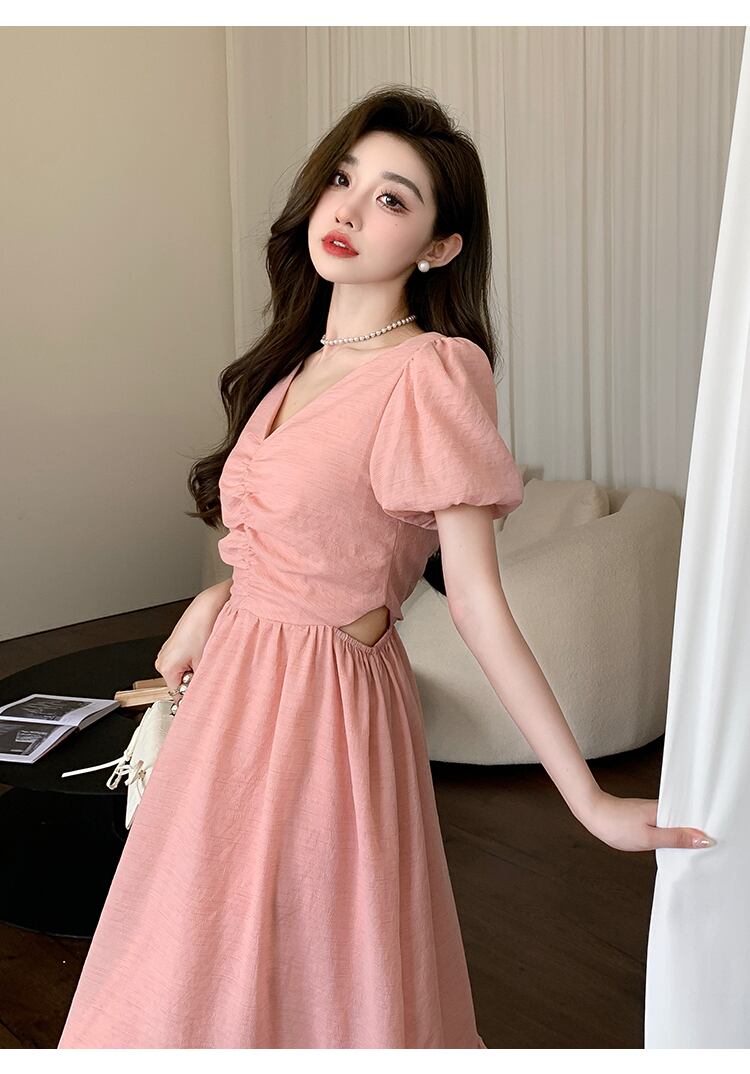 【dress】Vネックギャザーワンピース G20667