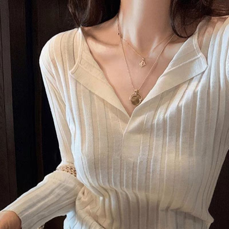 【tops】Vネック長袖ニットセーターG23121