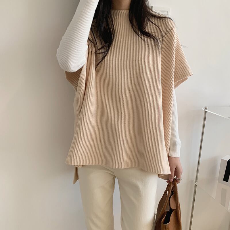 【tops】スリットケープニットジレ　M18411