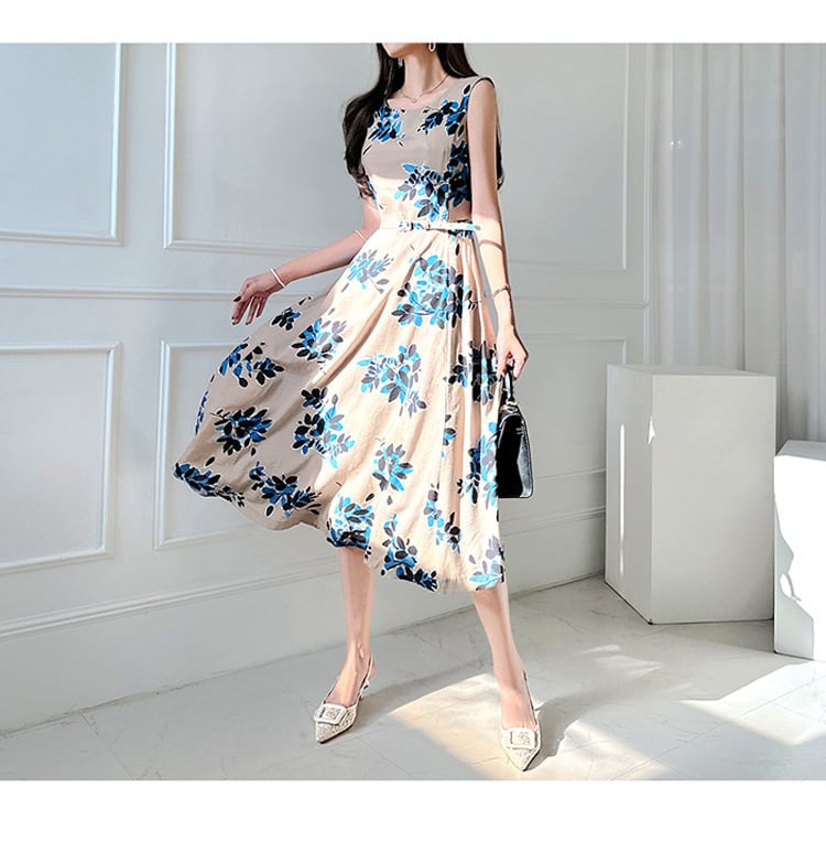 【dress】ノースリーブプリントワンピース　M25001