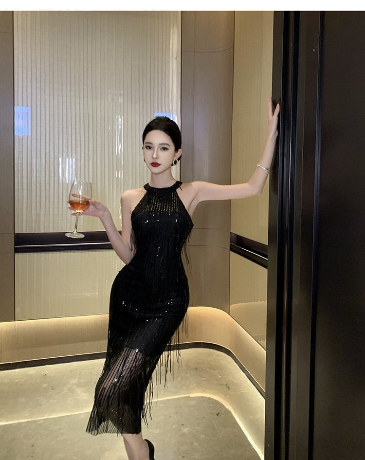 【dress】フリンジノースリーブワンピースG20388