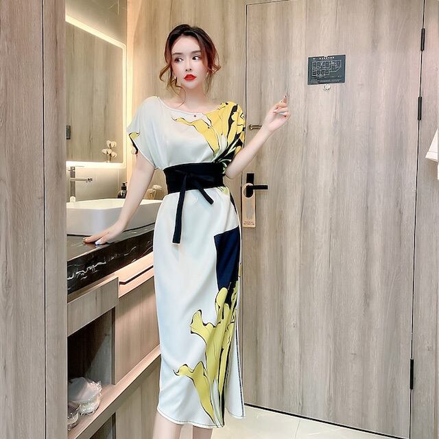 【dress】オシャレ度満点〜!気質満点レトロ切り替えフェミニンフランス風プリントワンピース G6408