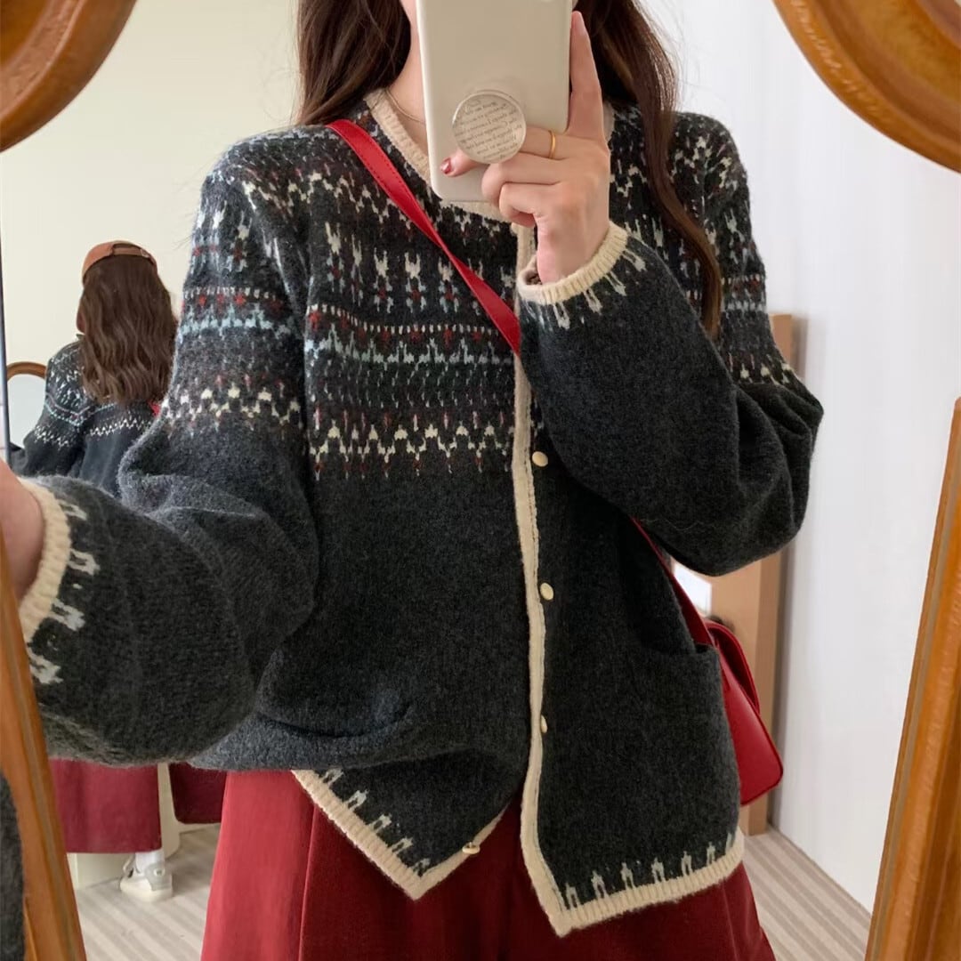 【outer】ジャカードニットカーデ　M27104