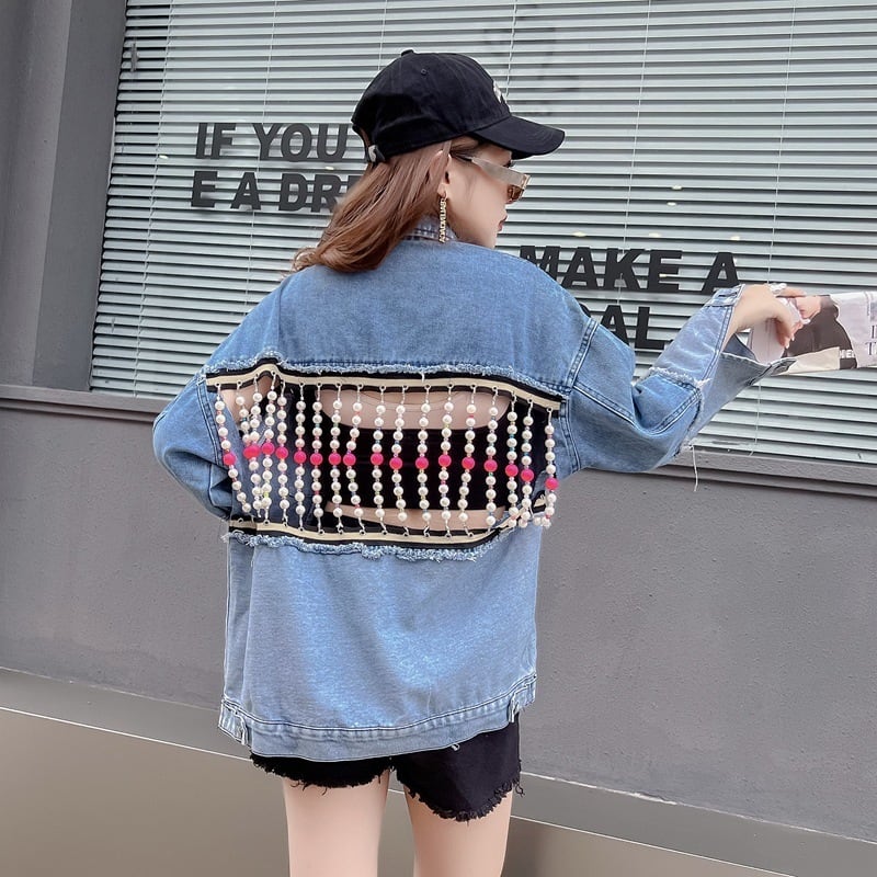 【outer】パールチェーンデニムジャケット　N2190