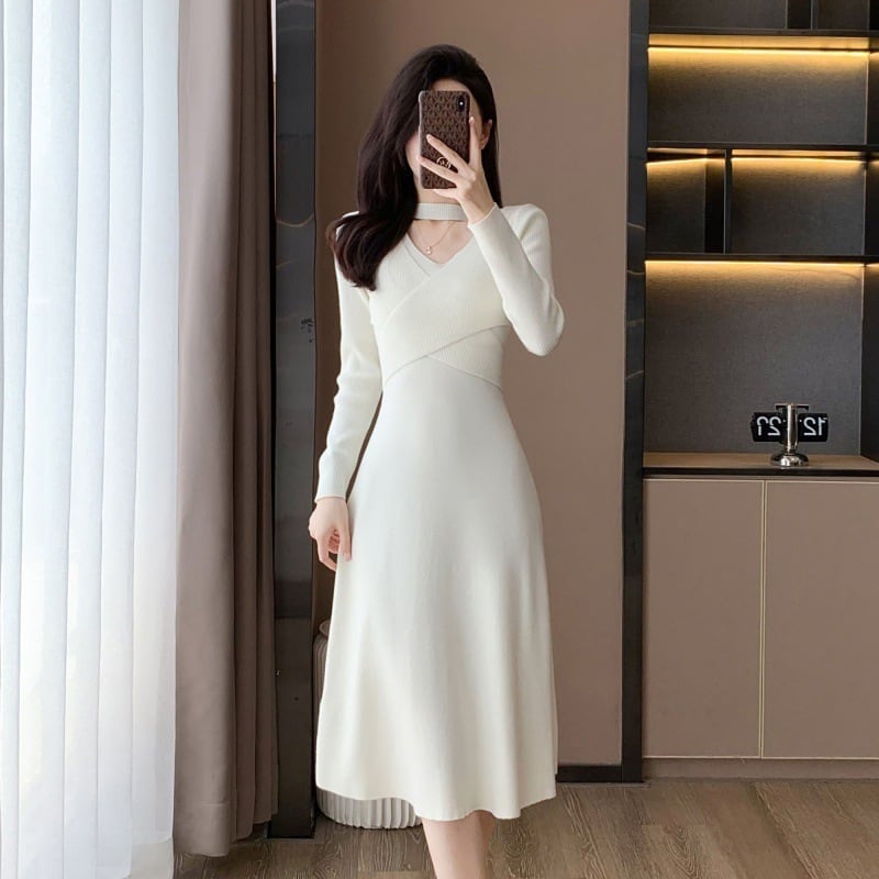 【dress】ホルターネックVネックワンピース　M25693