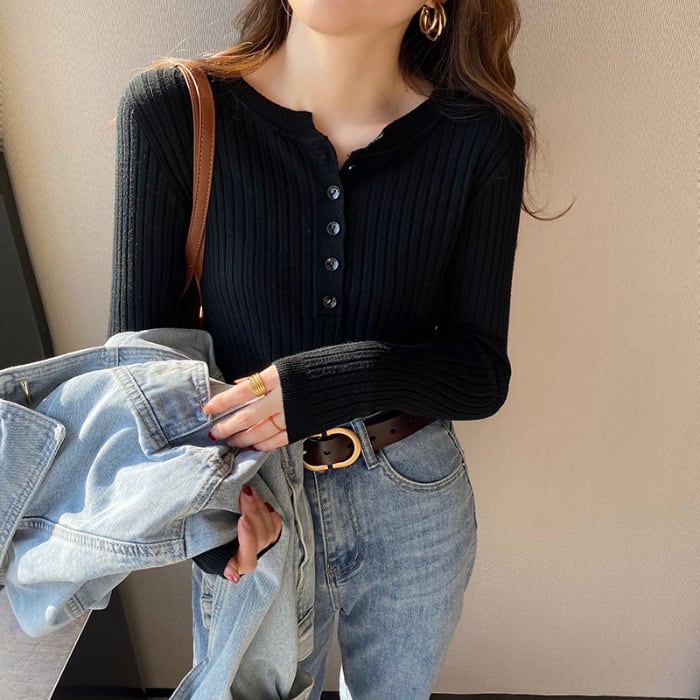 【tops】ボタンデザインニットトップス　M26440