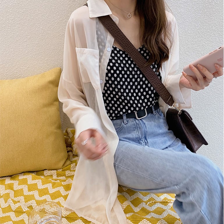 【tops】流行アイテム！折り襟紫外線対策日焼け対策シンプル長袖無地ゆったり着回しシャツF0093