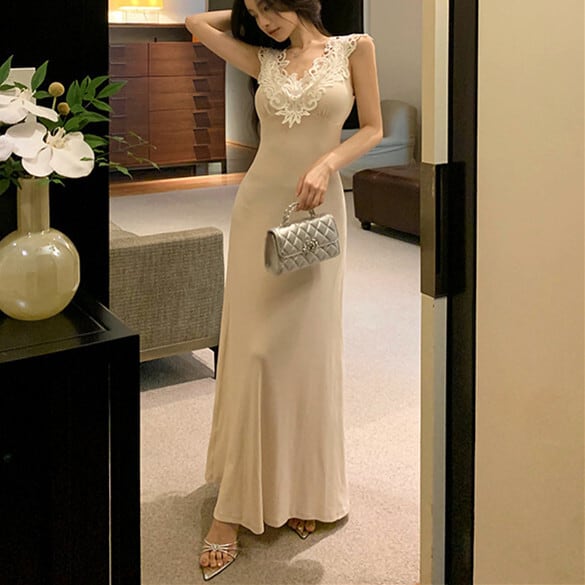 【dress】レース切り替えワンピース　M24843