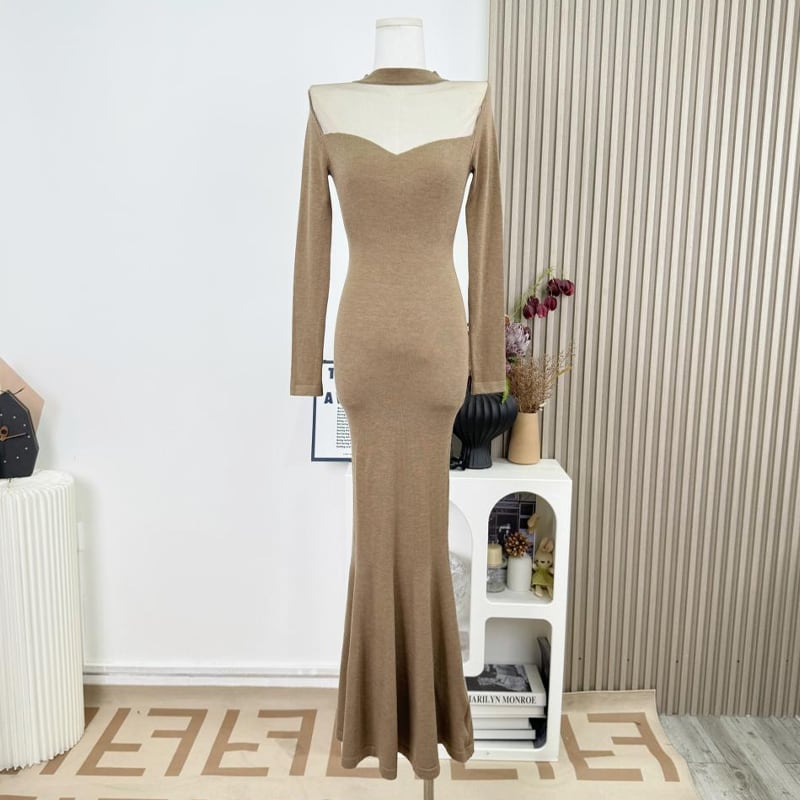 【dress】チュールドッキングニットワンピース Q7621