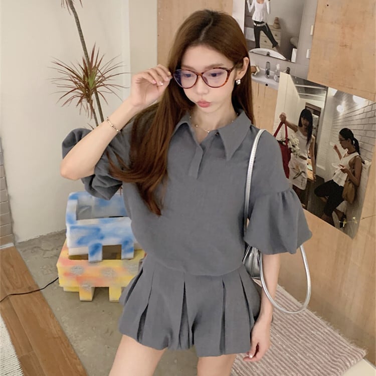 【set】POLOネックTシャツ×スカートセット　M24873