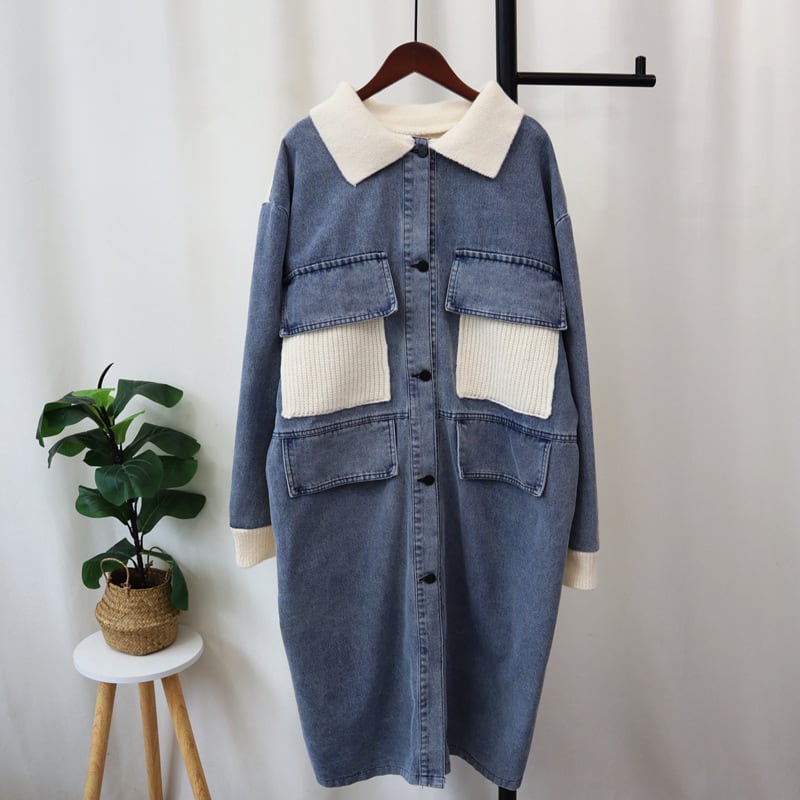 【outer】デニム切り替えニットカーデ　M27513
