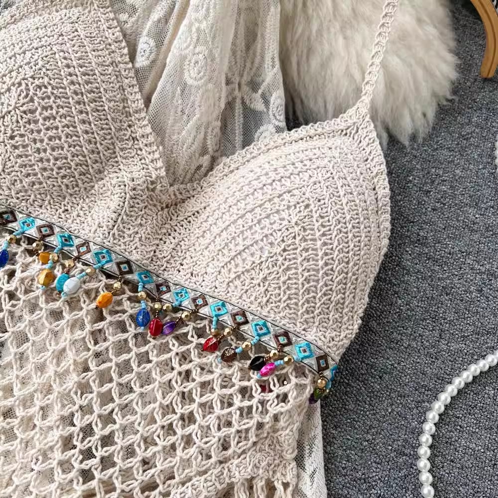 【set】カーディガン+フリンジキャミソール+ショートパンツ3点セットF7520