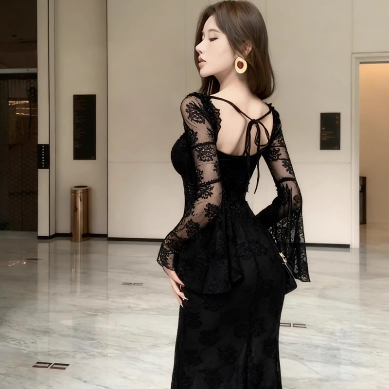 【dress】スクエアネックレースワンピース Q7419