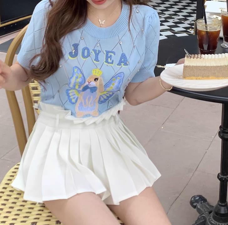 【tops】長袖ラインストーンニットＴシャツF7068