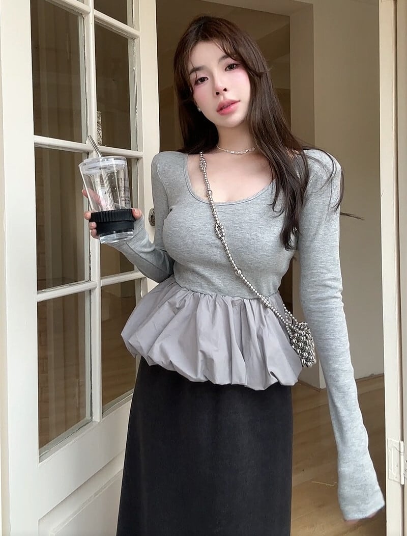 【tops】ドッキング長袖Tシャツ　M29630