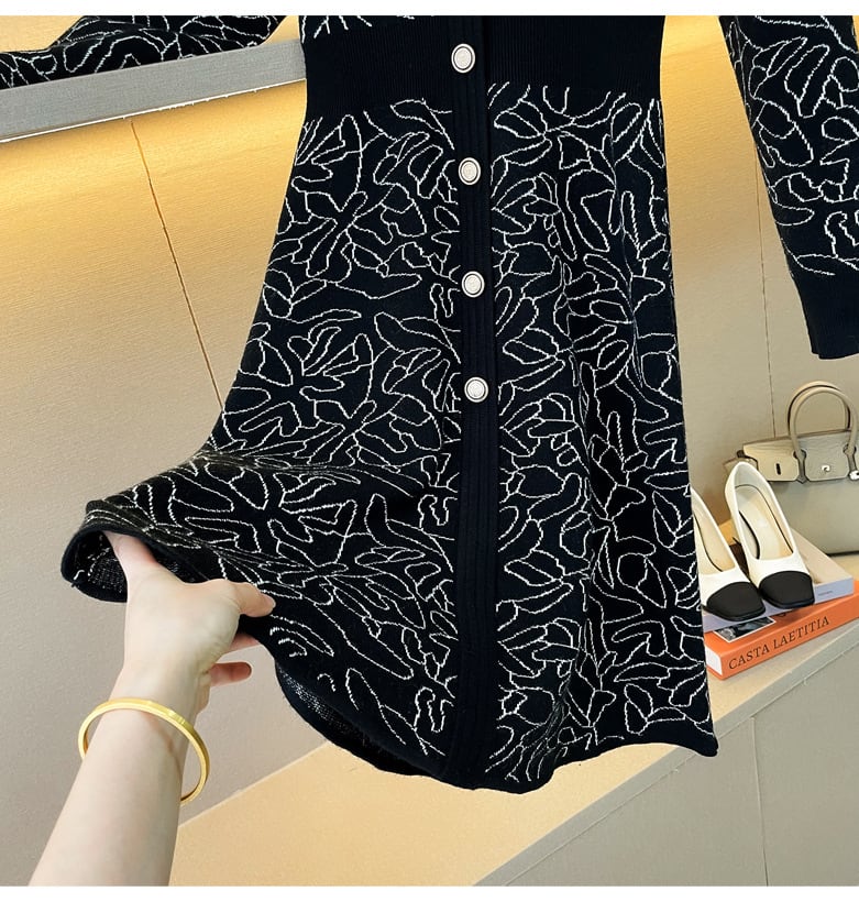 【dress】ジャカードVネックニットワンピース　M27683
