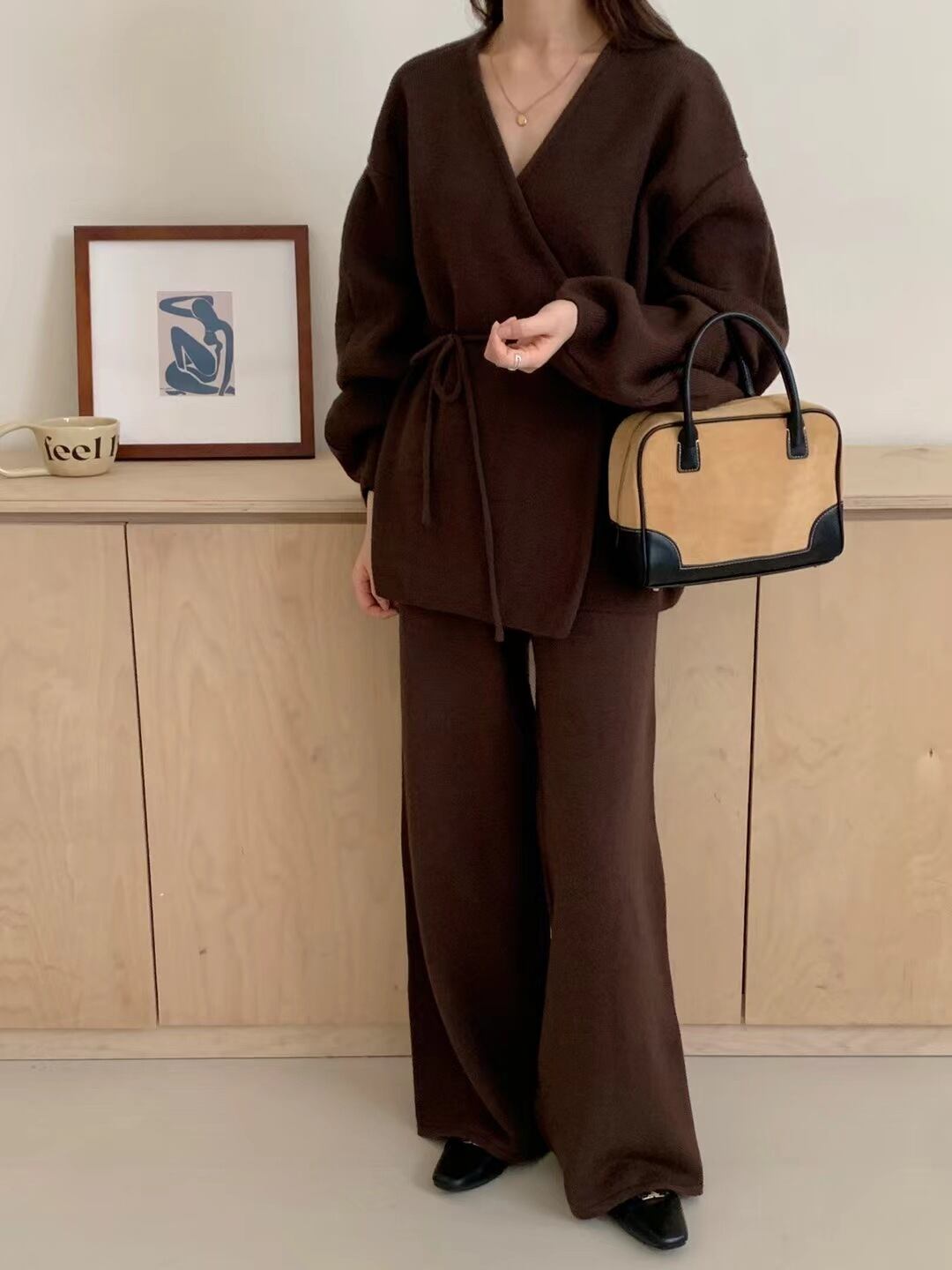 【set】カシュクールニットトップス×ワイドパンツセット　N2765