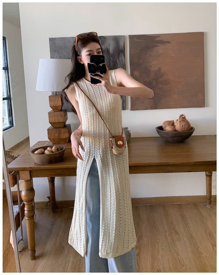 【dress】ノースリーブスリットニットワンピース G21070