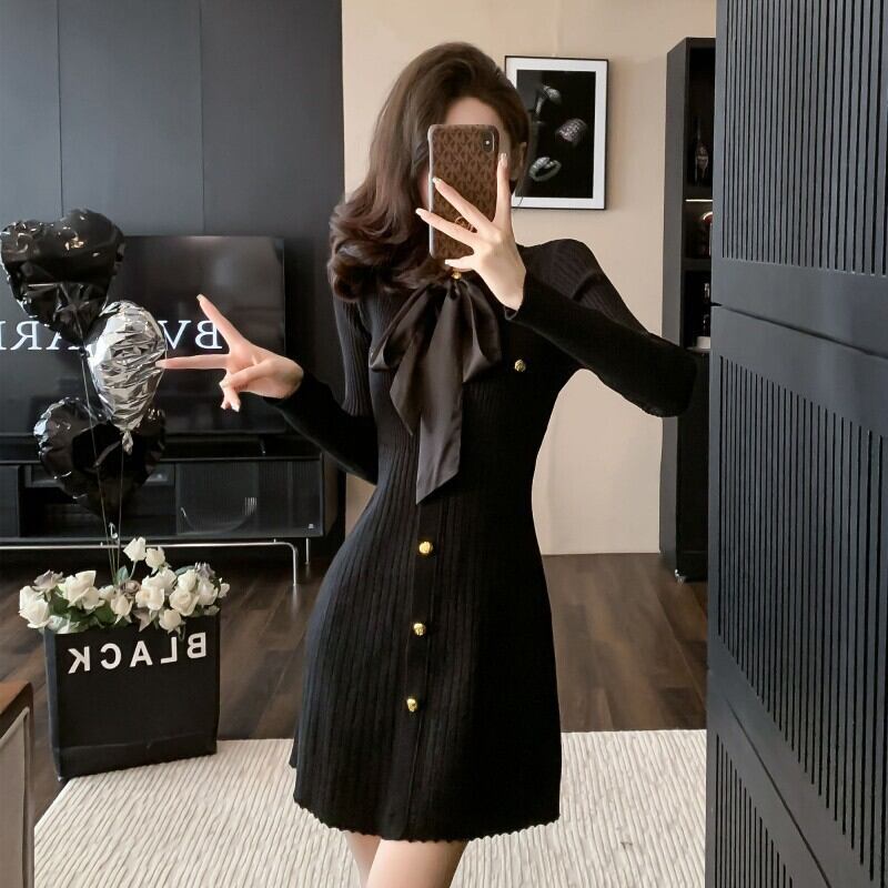 【dress】リボン付きニットワンピース　M18792