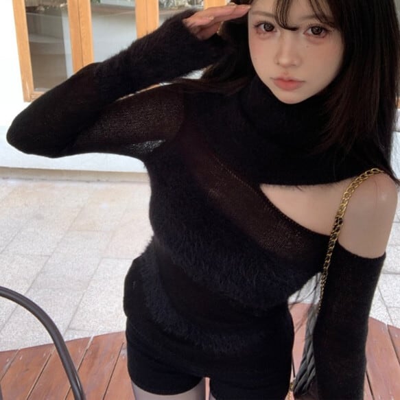 【tops】オフショルダーニットトップス　M28896