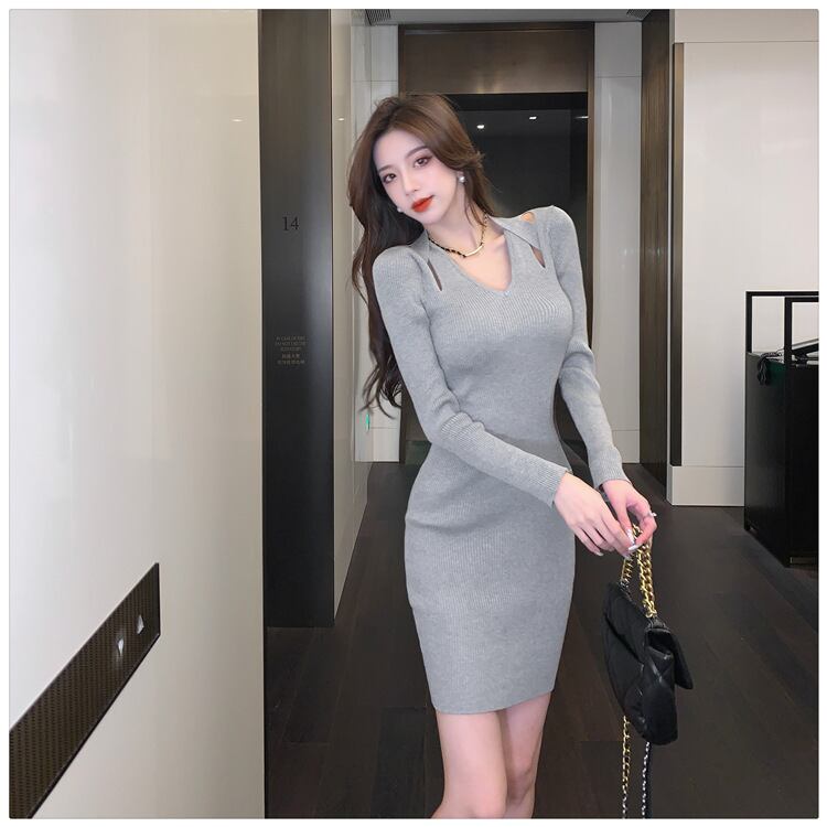 【dress】Vネックニットワンピース　M18244