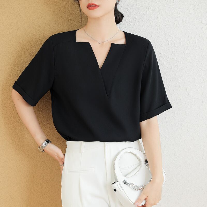 【tops】VネックOL通勤ブラウスG21073