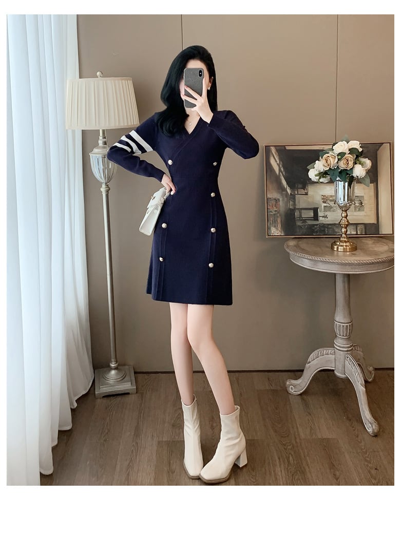 【dress】ダブルボタンニットワンピース　M25366