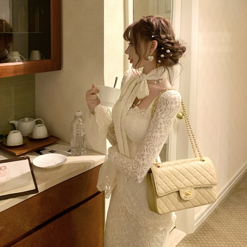 【dress】ベルスリーブマーメイドレースワンピース　N3499