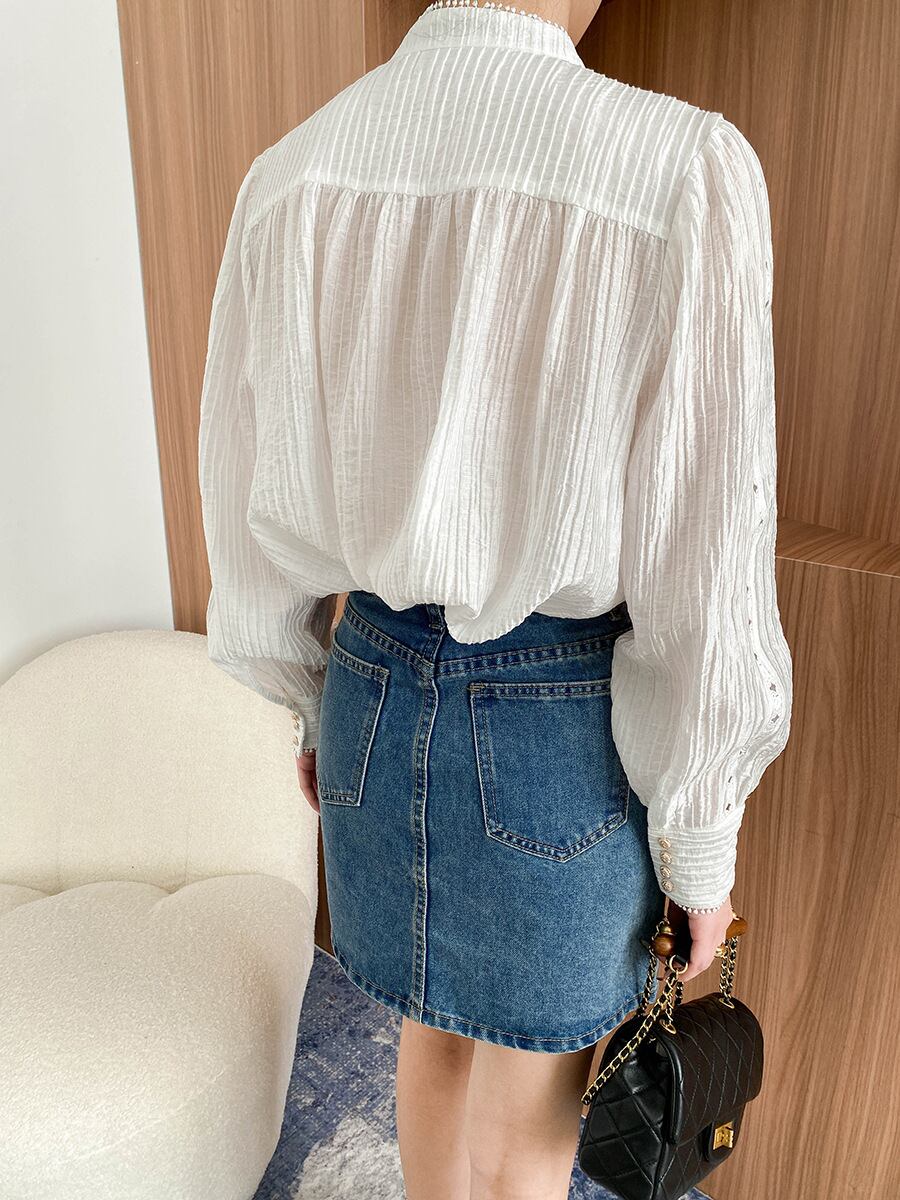 【tops】カットワーク刺繍シャツブラウス　M29960