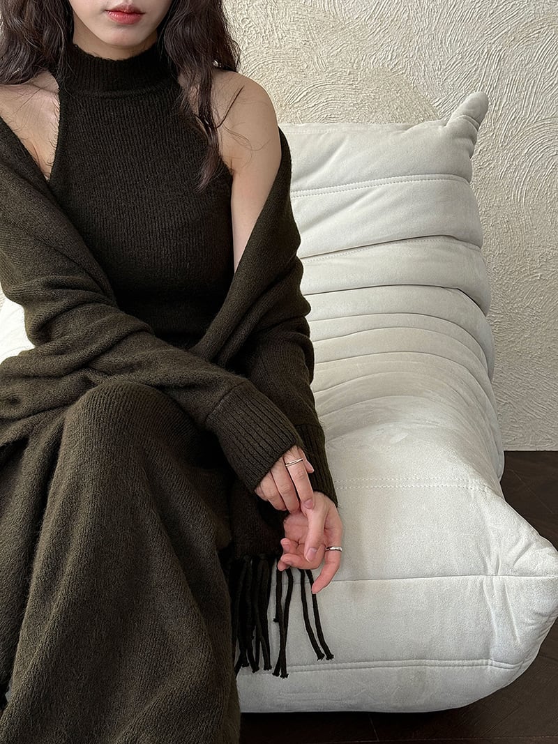 【set】ストール×ノースリーブニットワンピースセット　N3472