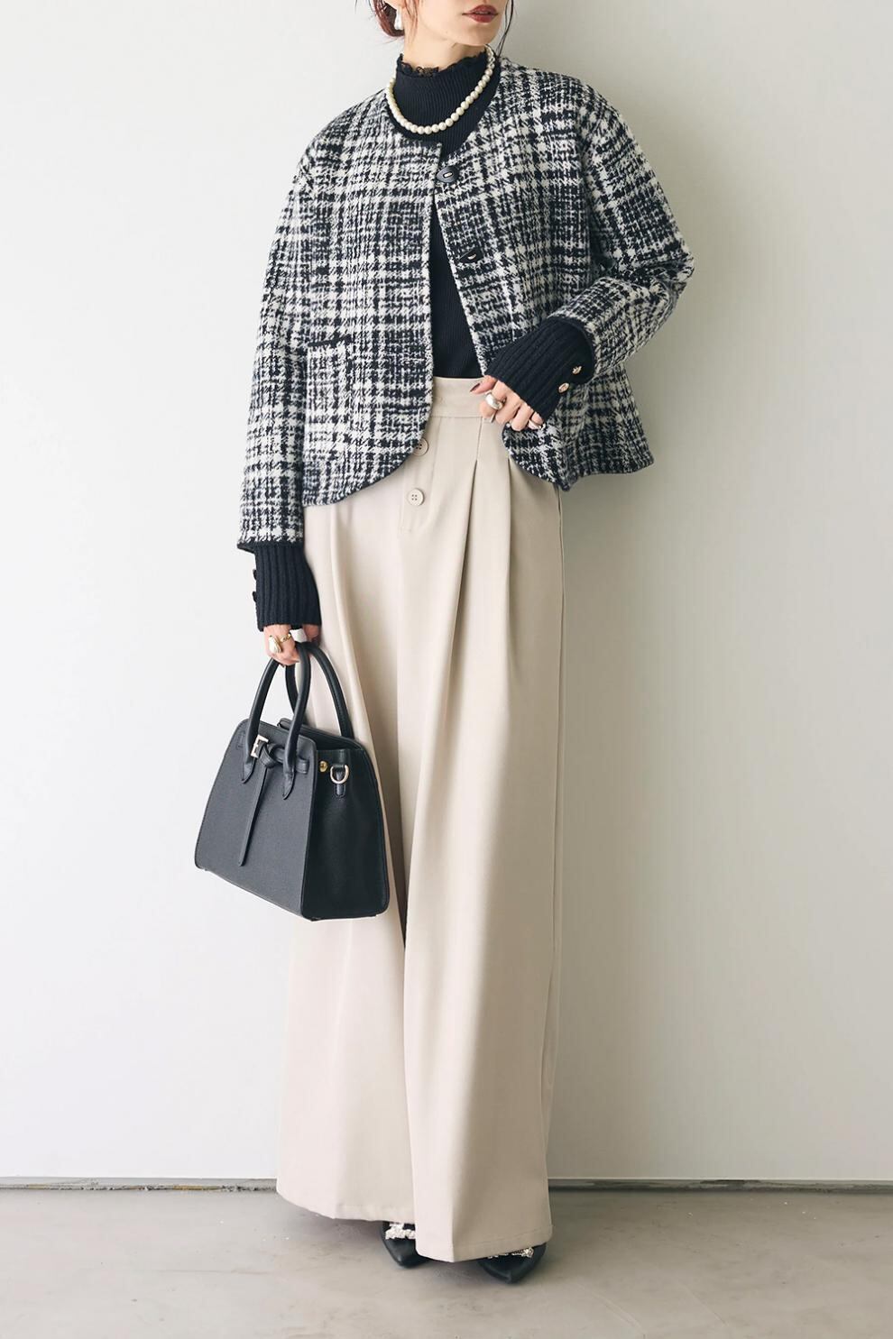【outer】チェック柄ショートコート　M28385