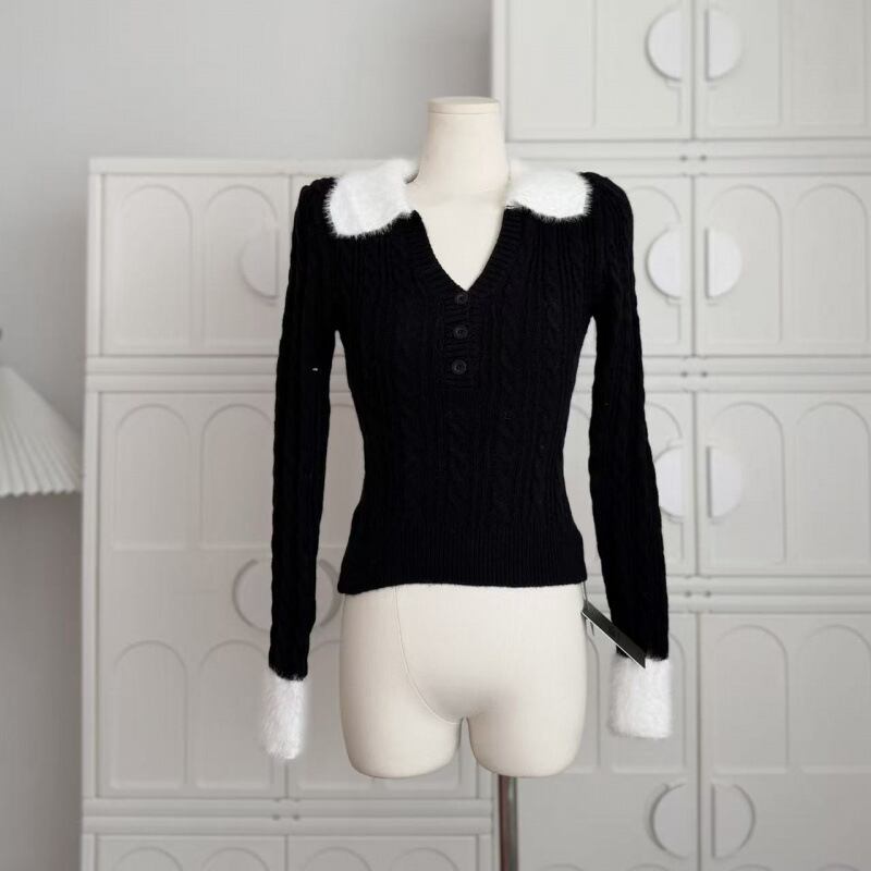 【tops】ファードッキングニットトップス Q7627
