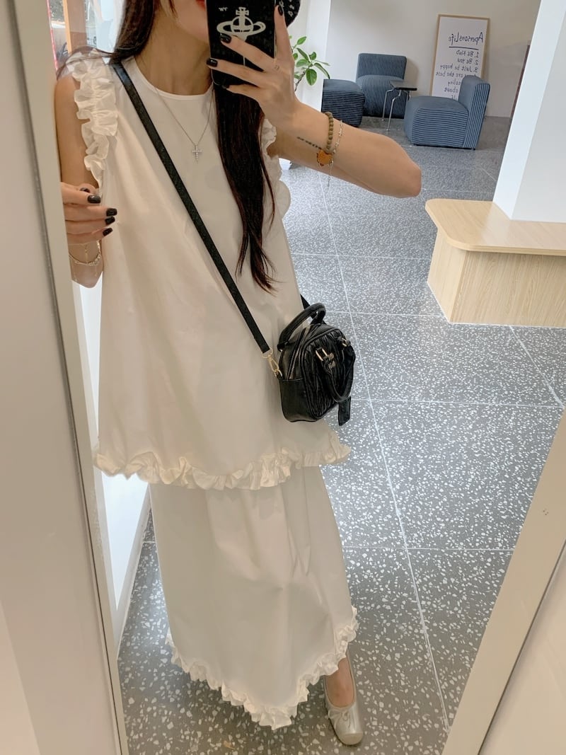【set】ギャザーフリルトップス×ロングスカートセット　M23990
