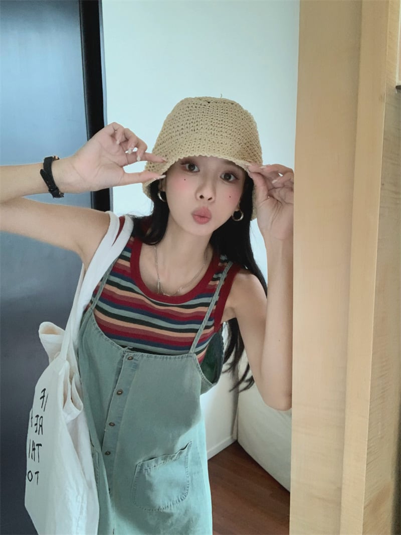 【set】ノースリーブTシャツ×デニムキャミワンピースセット　M24275