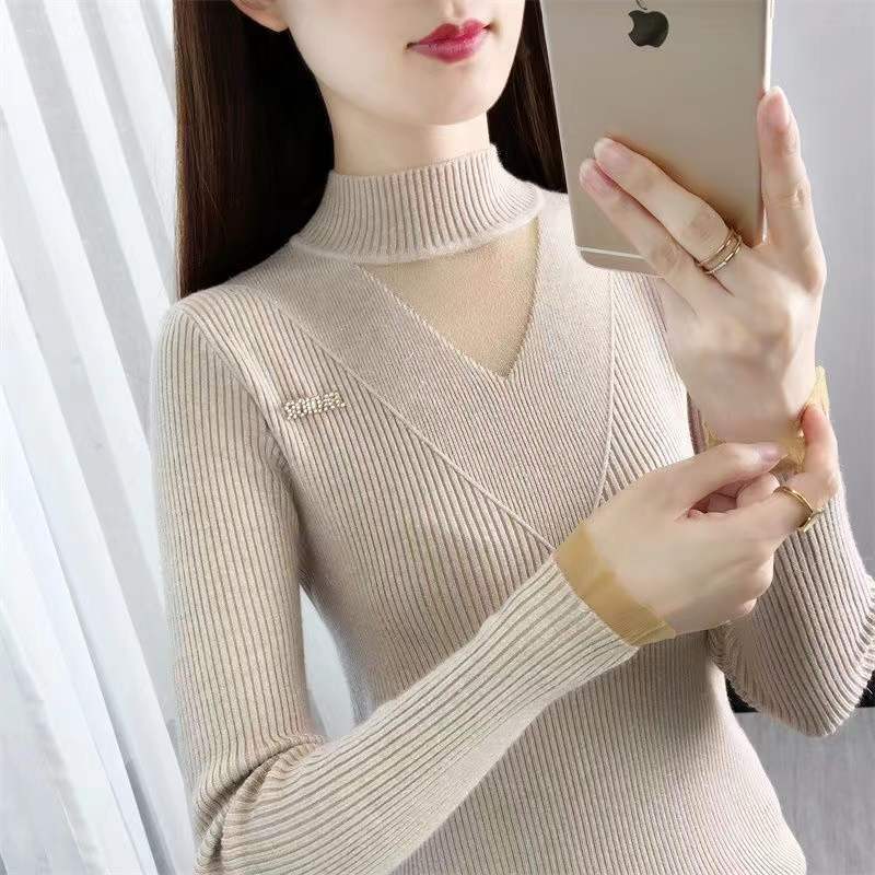 【tops】メッシュ切り替えニットハーフネックセーターG18037