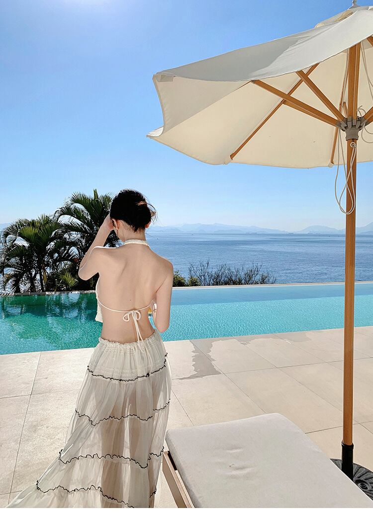 【set】ホルターネックバックレストップス×スカートセット　M30104