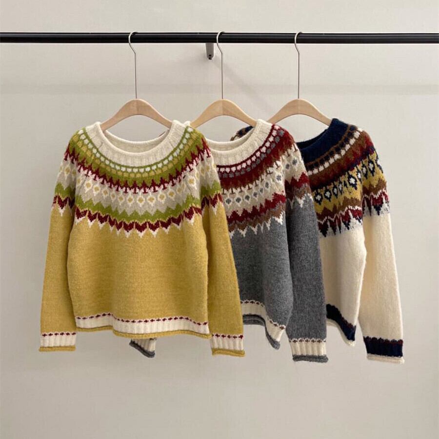 【tops】ジャカードニットセーター　M27108