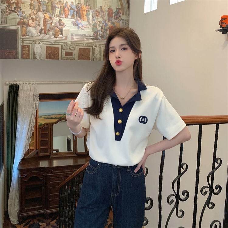 【tops】POLOネックデザインTシャツG21361