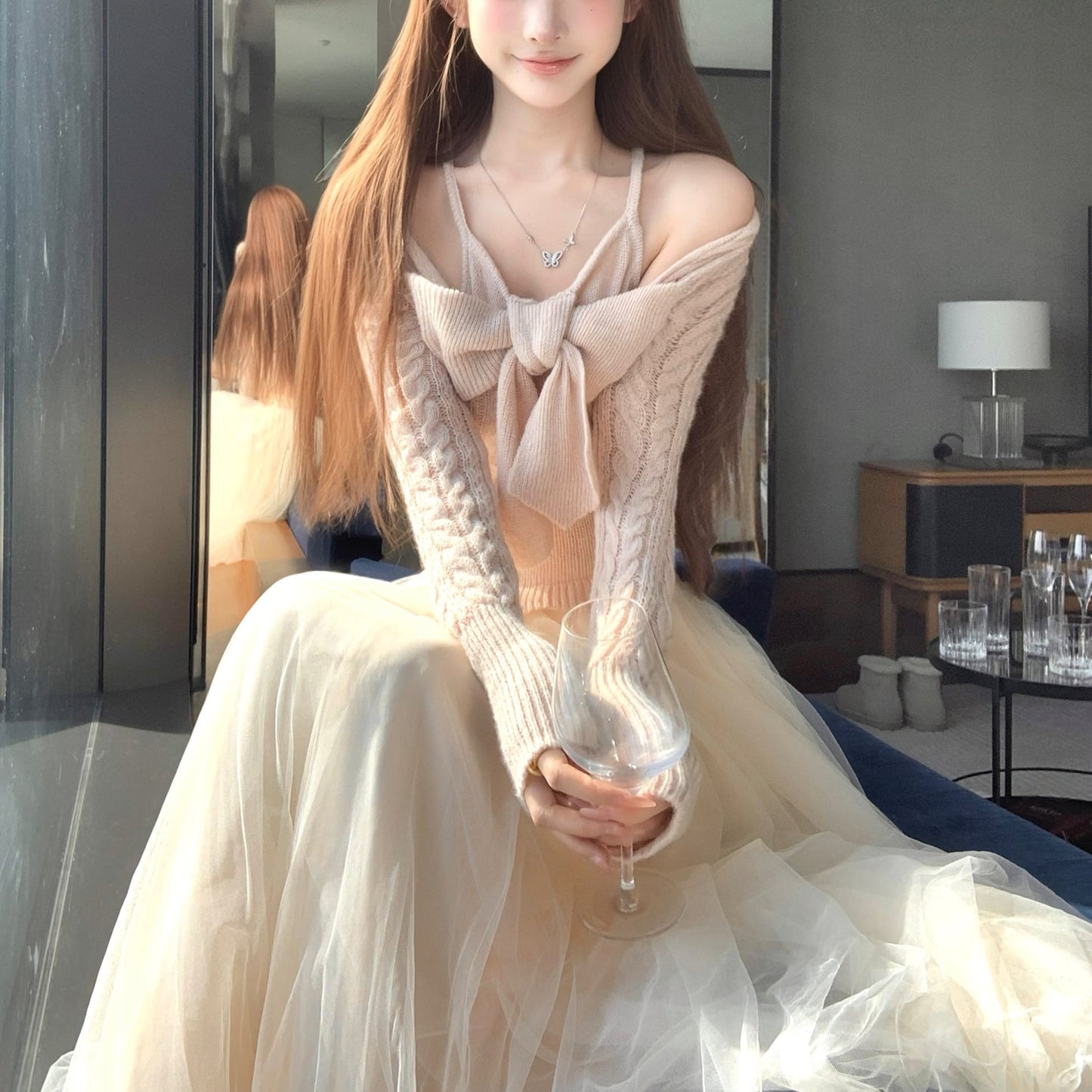 【tops】リボンニットトップス　N3481