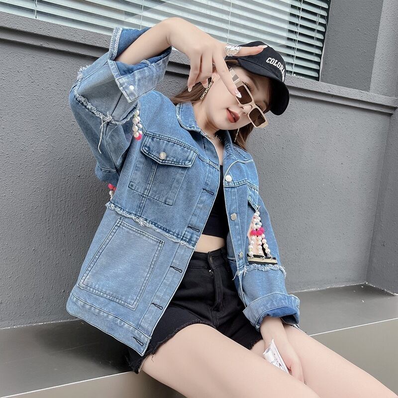 【outer】パールチェーンデニムジャケット　N2190