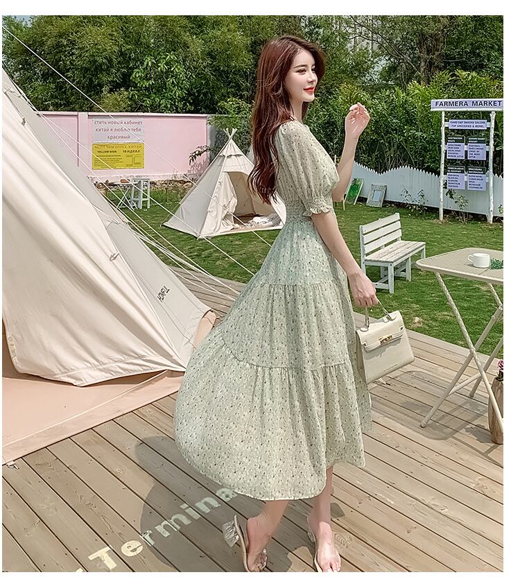 【dress】ファッションend清新！ウィートシフォン森ガール着痩せ花柄ワンピース