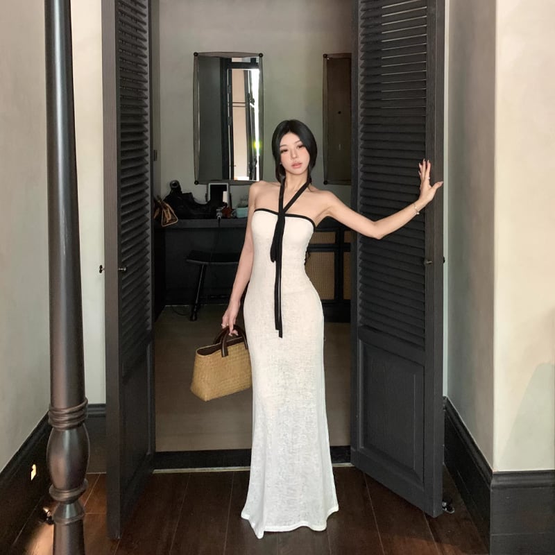 【dress】ホルターネックロングワンピース Q8392